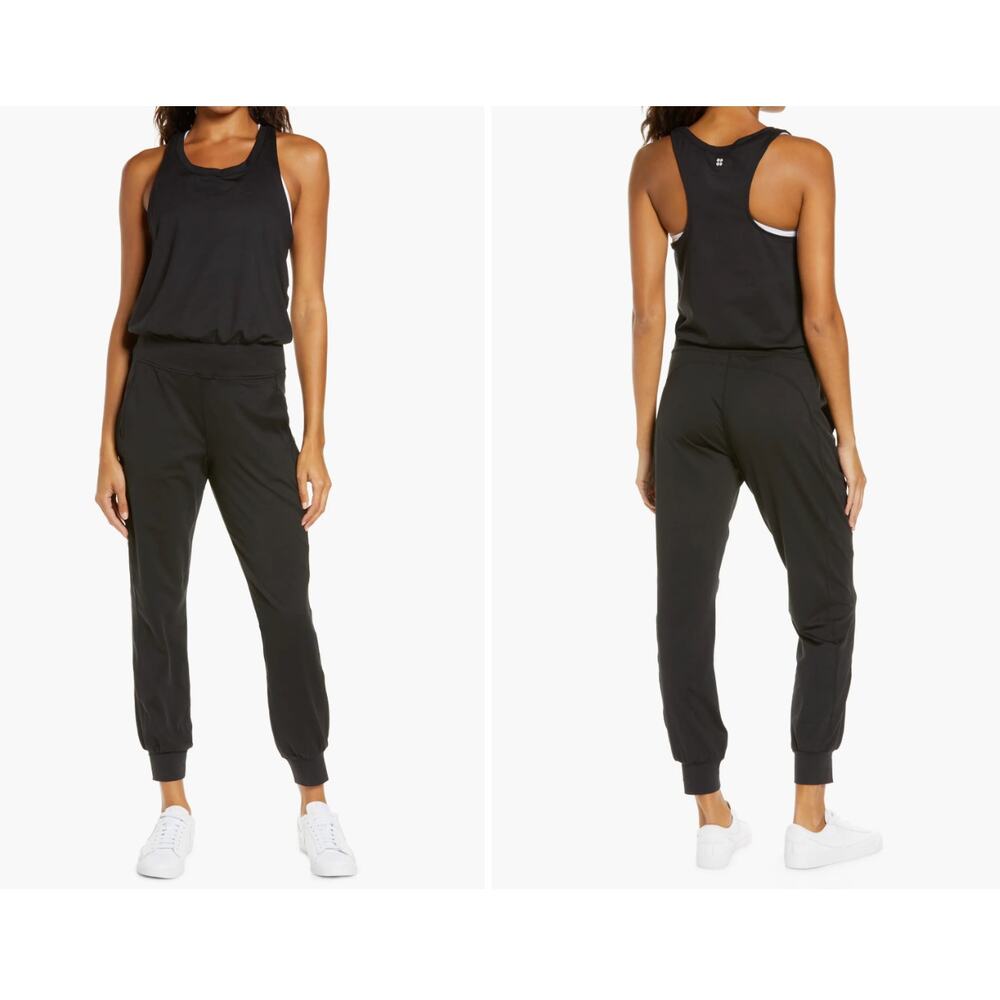Sweaty Betty Gary Jumpsuit Size Medium Black Pockets Racerback Yoga Athletic Gym - Picture 2 of 15